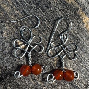 Elegant Silver and Genuine Carnelian Beaded Earrings
